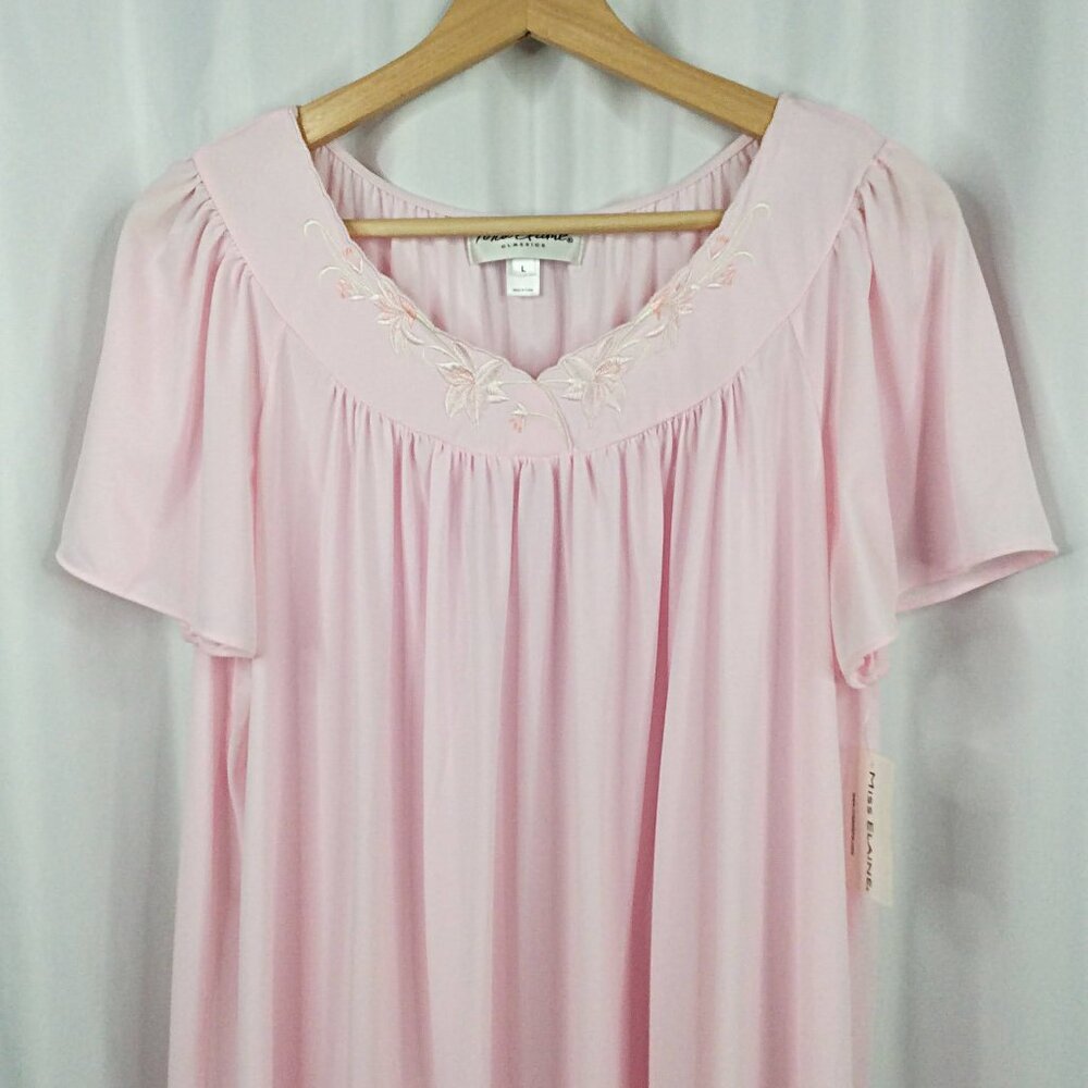 NWT‎ w/defect Miss Elaine Long Nightgown Large Nylon Pink Floral Embroidered - Picture 3 of 8